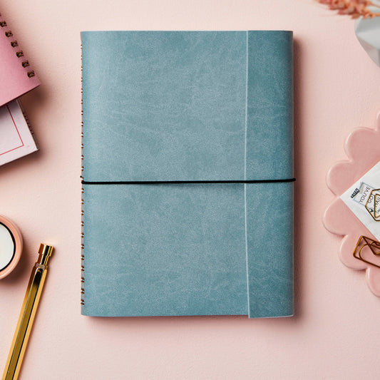 Soft Teal Leather Journal with White Monaco Pen